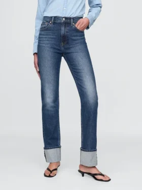 Slim Straight-jeans med hög midja och uppvikt benslut i 90-talsstil