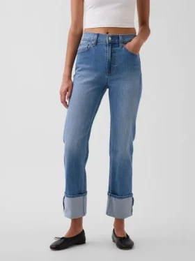 Slim Straight-jeans med hög midja och uppvikt benslut i 90-talsstil