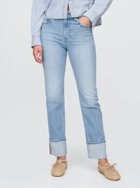 Slim Straight-jeans med hög midja och uppvikt benslut i 90-talsstil