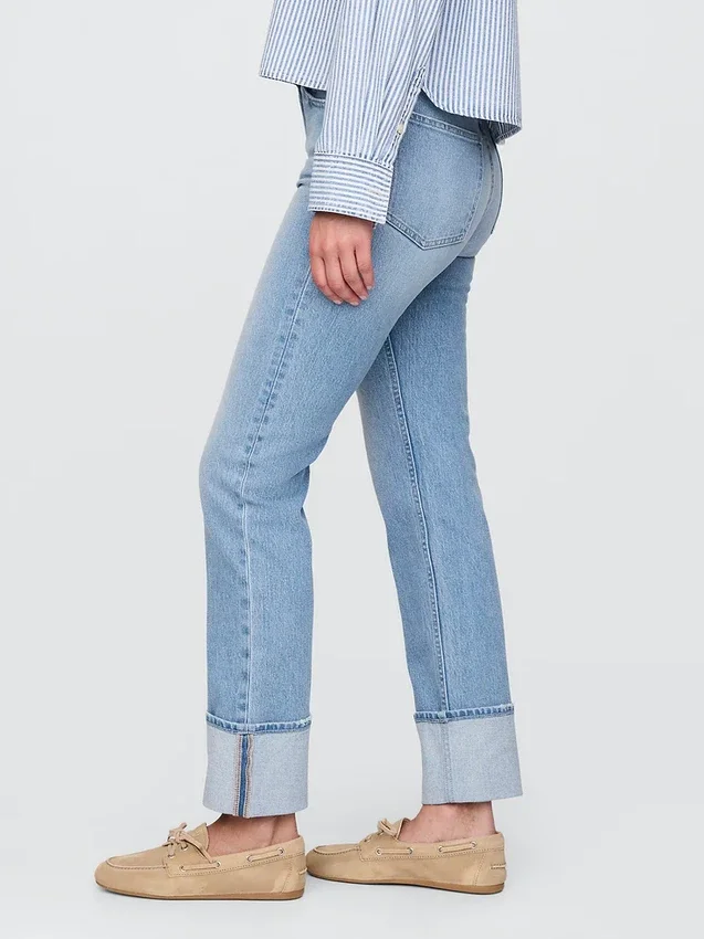 Slim Straight-jeans med hög midja och uppvikt benslut i 90-talsstil