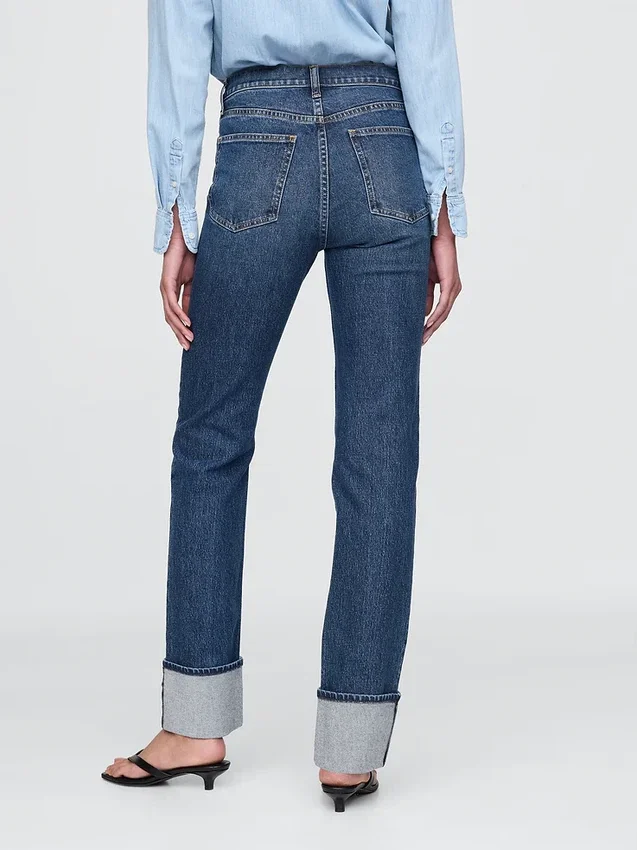 Slim Straight-jeans med hög midja och uppvikt benslut i 90-talsstil