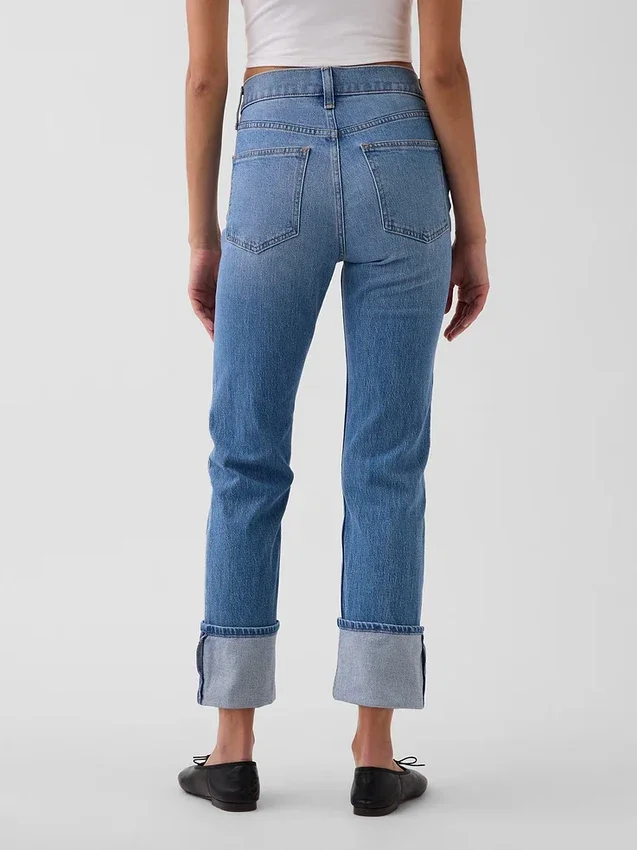 Slim Straight-jeans med hög midja och uppvikt benslut i 90-talsstil