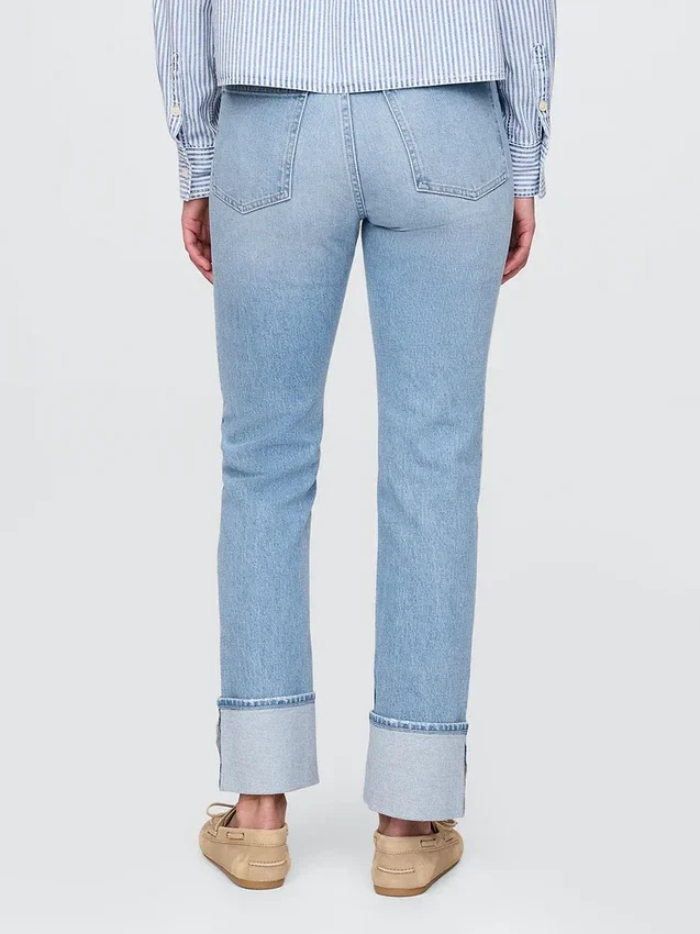 Slim Straight-jeans med hög midja och uppvikt benslut i 90-talsstil