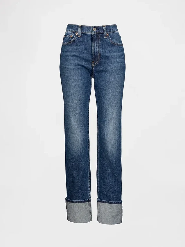 Slim Straight-jeans med hög midja och uppvikt benslut i 90-talsstil