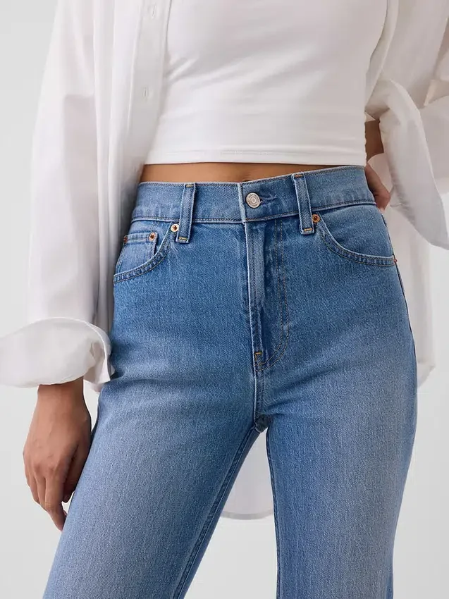 Slim Straight-jeans med hög midja och uppvikt benslut i 90-talsstil