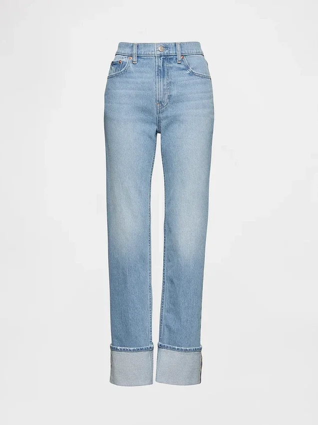 Slim Straight-jeans med hög midja och uppvikt benslut i 90-talsstil