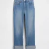 Slim Straight-jeans med hög midja och uppvikt benslut i 90-talsstil