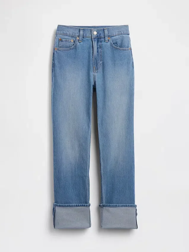 Slim Straight-jeans med hög midja och uppvikt benslut i 90-talsstil