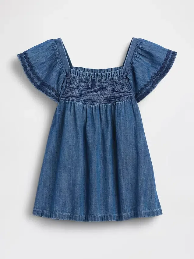 Smockad denimklänning för spädbarn