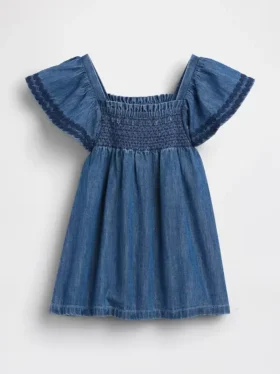 Smockad denimklänning för spädbarn