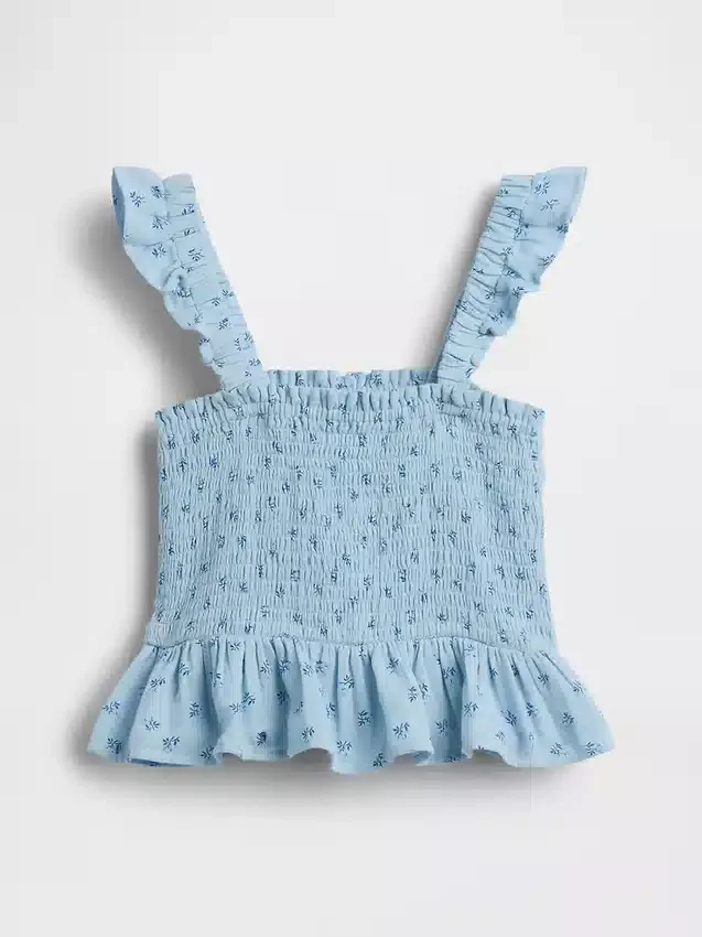 Smockad peplum-top i bomullsgasväv för barn
