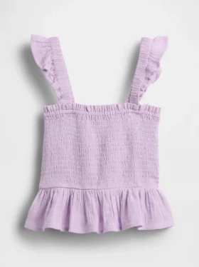 Smockad peplum-top i bomullsgasväv för barn