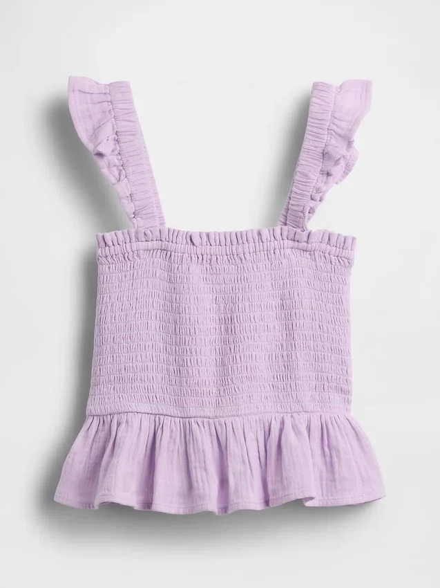 Smockad peplum-top i bomullsgasväv för barn