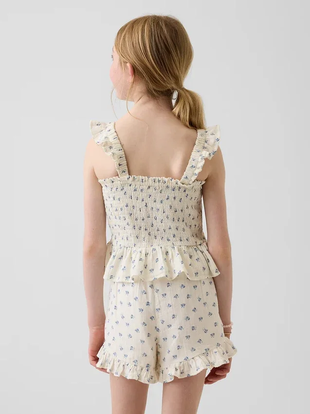 Smockad peplum-top i bomullsgasväv för barn