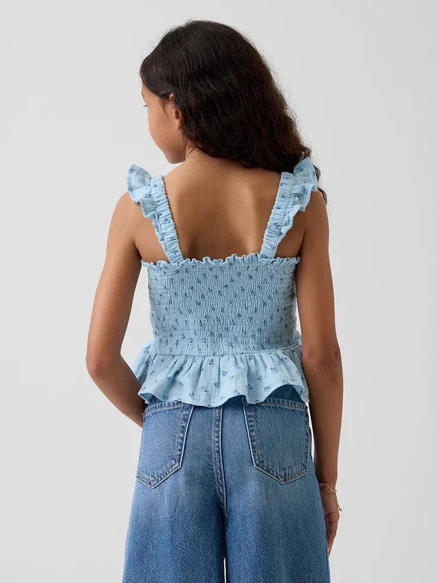 Smockad peplum-top i bomullsgasväv för barn