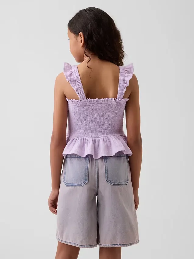 Smockad peplum-top i bomullsgasväv för barn