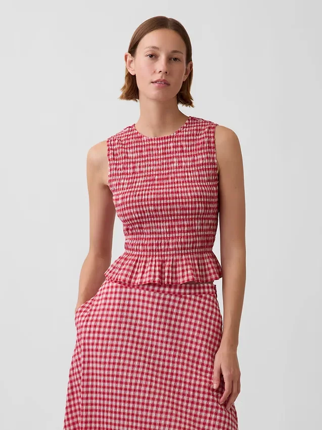 Smockad peplum-top i gingham