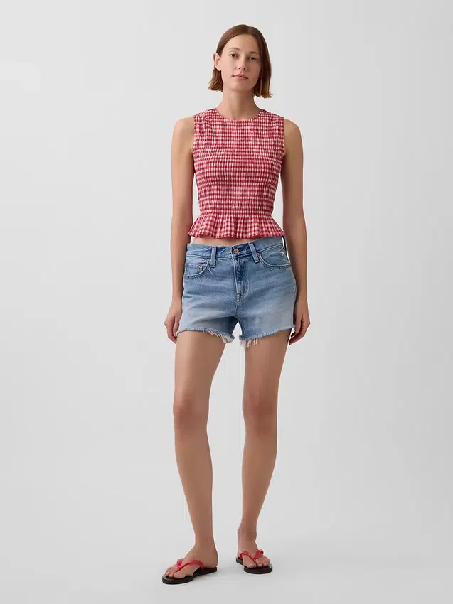 Smockad peplum-top i gingham