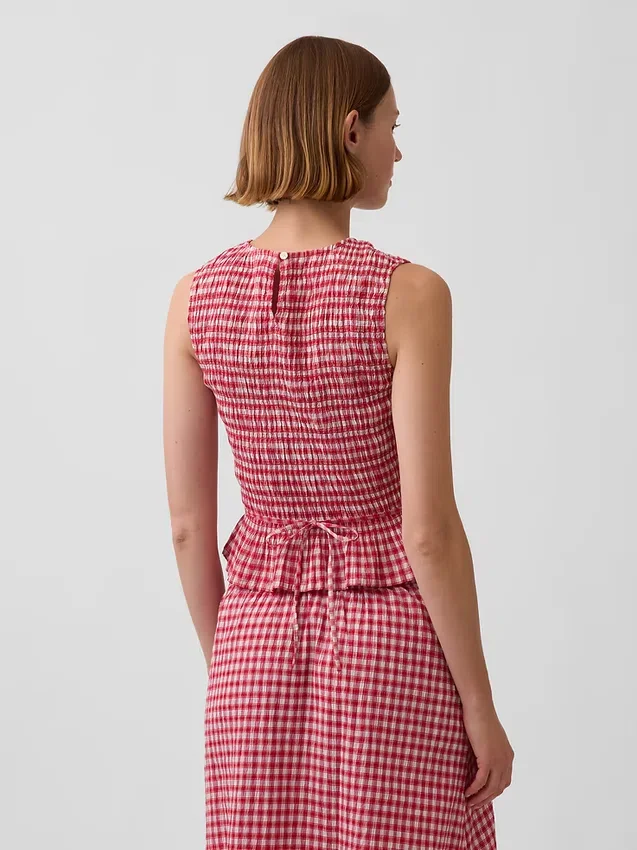 Smockad peplum-top i gingham