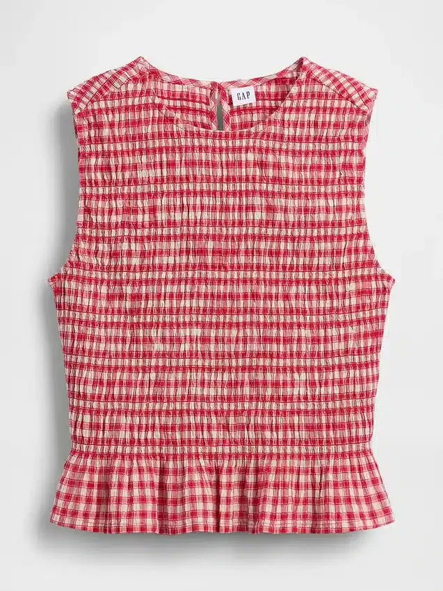 Smockad peplum-top i gingham