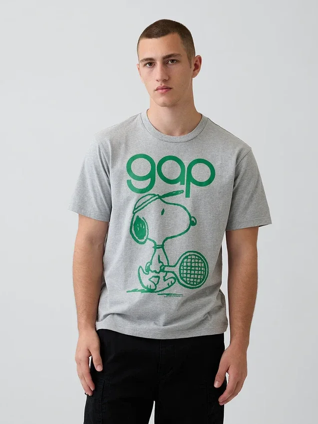 Snoopy-logotyp, T-shirt med avslappnad passform och tryck