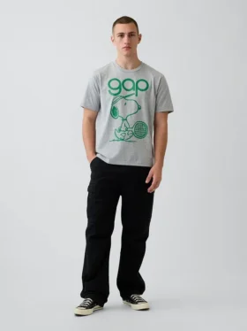 Snoopy-logotyp, T-shirt med avslappnad passform och tryck