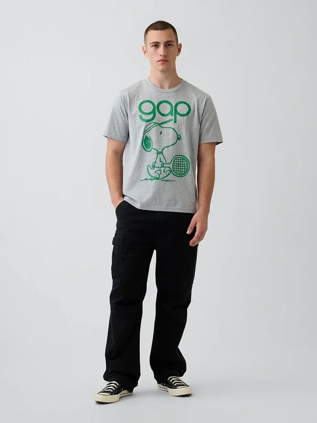 Snoopy-logotyp, T-shirt med avslappnad passform och tryck