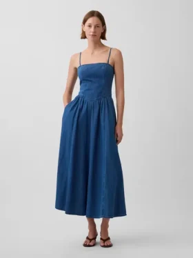 Strapless maxiklänning i denim