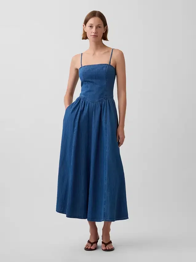 Strapless maxiklänning i denim