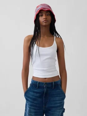 Strickad randig buckethat