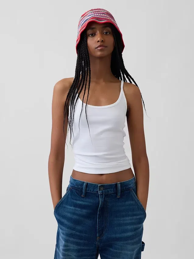 Strickad randig buckethat