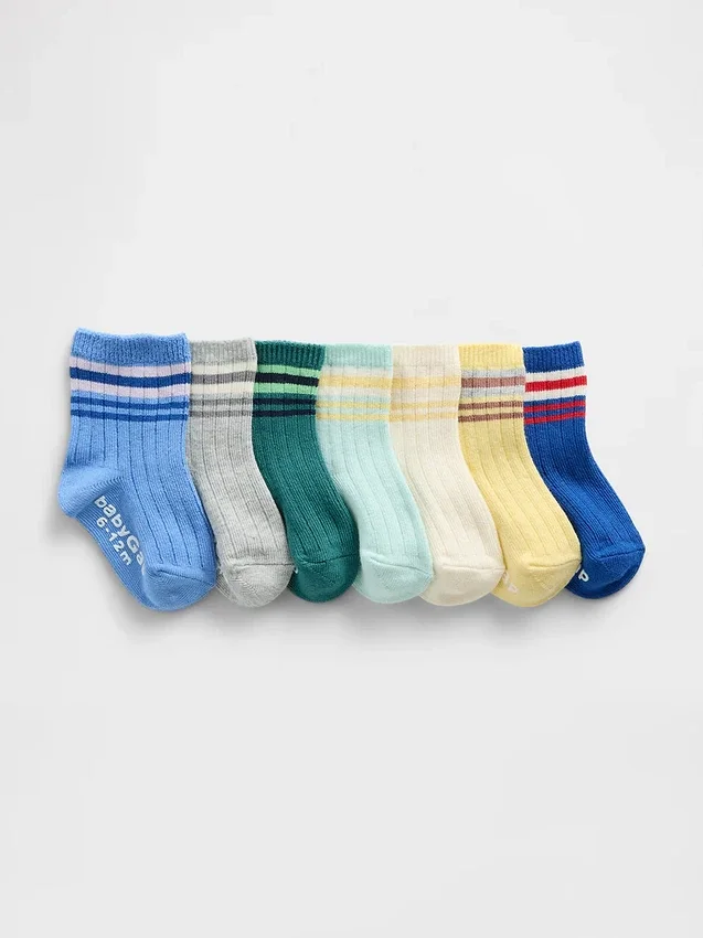 Stripade korta strumpor för småbarn (7-pack)
