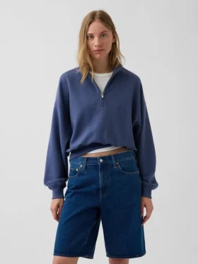 Strukturerad bomullströja i oversized-modell med halv dragkedja