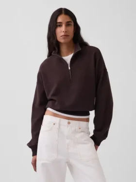 Strukturerad bomullströja i oversized-modell med halv dragkedja