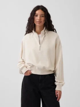 Strukturerad bomullströja i oversized-modell med halv dragkedja