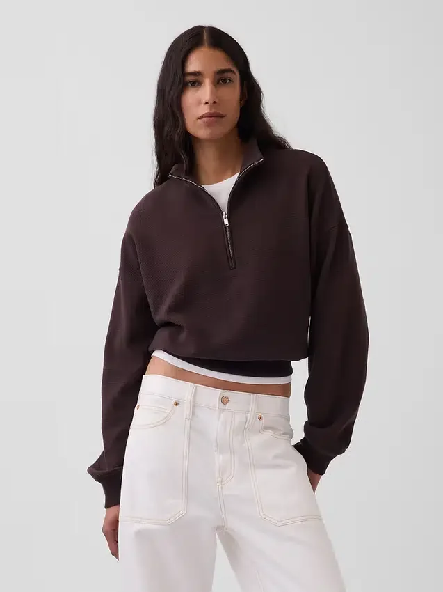 Strukturerad bomullströja i oversized-modell med halv dragkedja