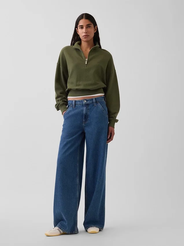 Strukturerad bomullströja i oversized-modell med halv dragkedja