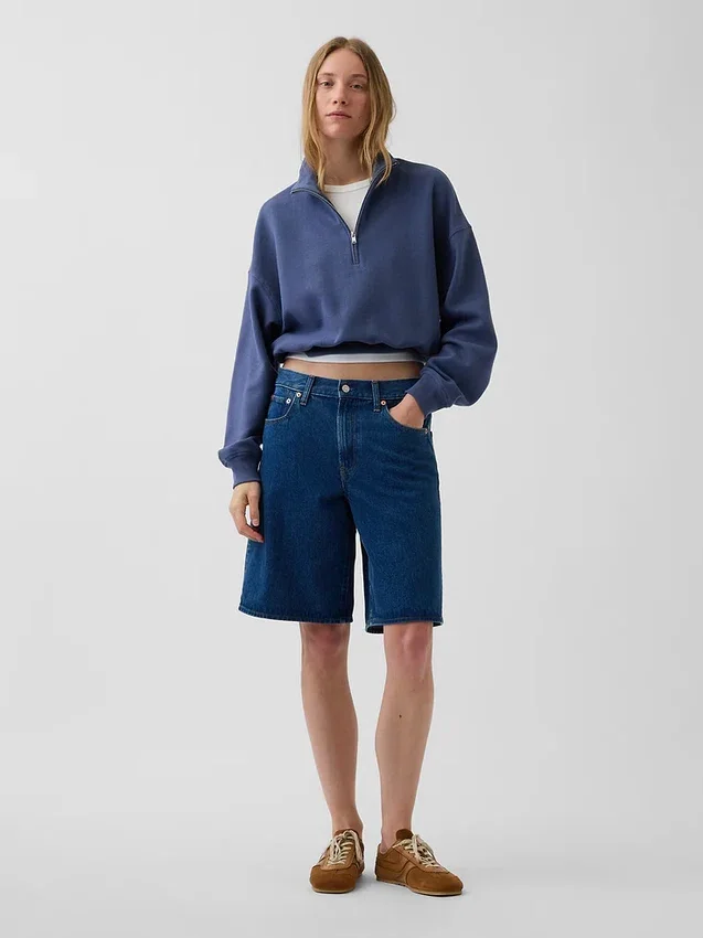 Strukturerad bomullströja i oversized-modell med halv dragkedja