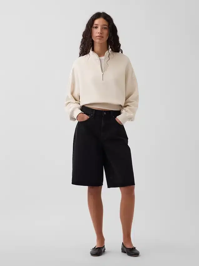 Strukturerad bomullströja i oversized-modell med halv dragkedja