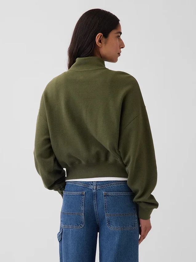 Strukturerad bomullströja i oversized-modell med halv dragkedja