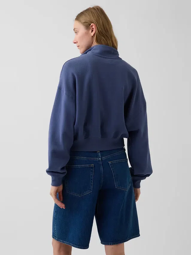 Strukturerad bomullströja i oversized-modell med halv dragkedja