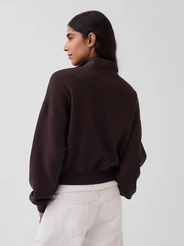 Strukturerad bomullströja i oversized-modell med halv dragkedja