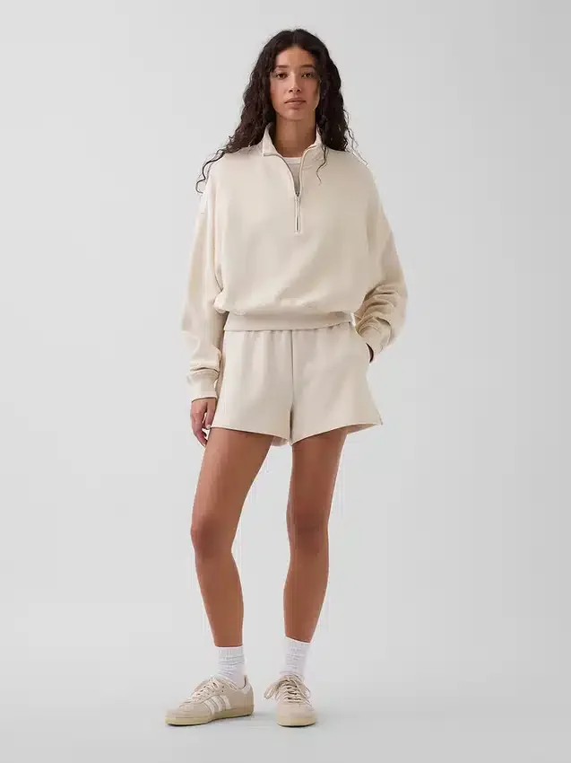 Strukturerad bomullströja i oversized-modell med halv dragkedja