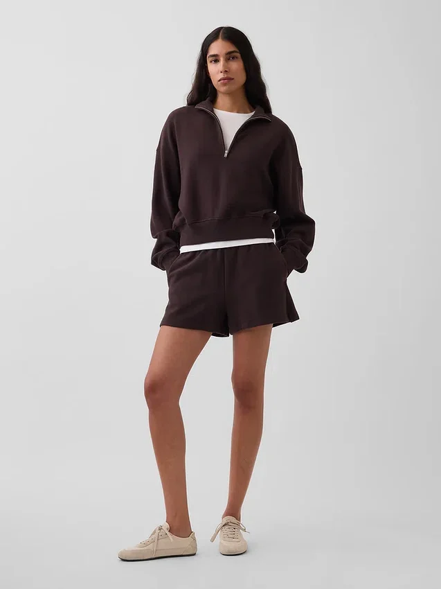 Strukturerad bomullströja i oversized-modell med halv dragkedja