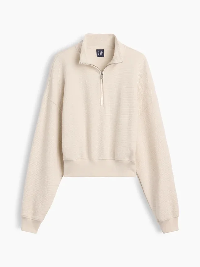 Strukturerad bomullströja i oversized-modell med halv dragkedja