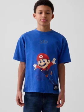 Super Mario-T-shirt med tryck i avslappnad passform för barn