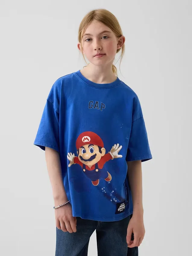Super Mario-T-shirt med tryck i avslappnad passform för barn
