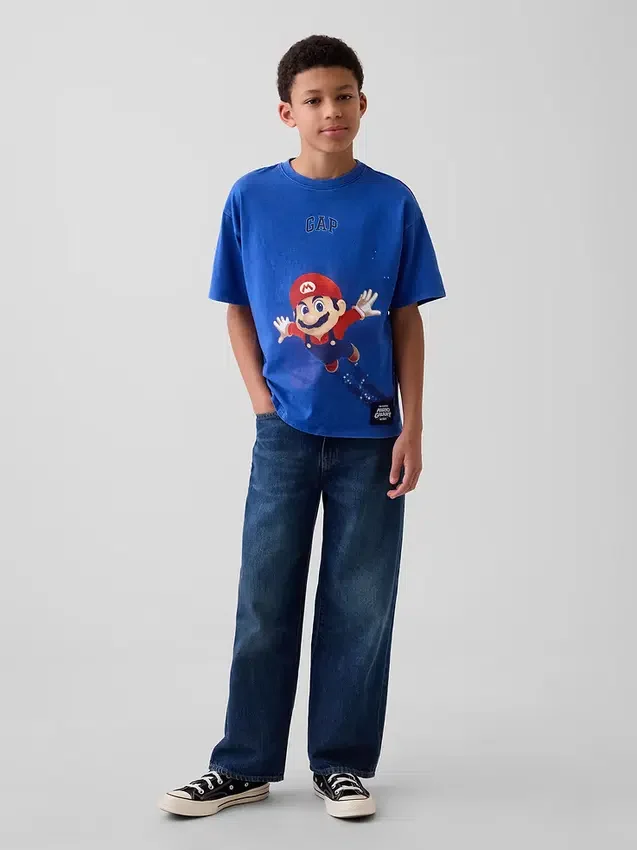 Super Mario-T-shirt med tryck i avslappnad passform för barn