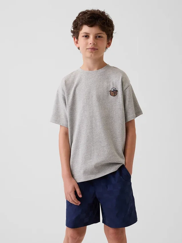 T-shirt för barn i tjockt tyg med avslappnad passform och Gap Logo