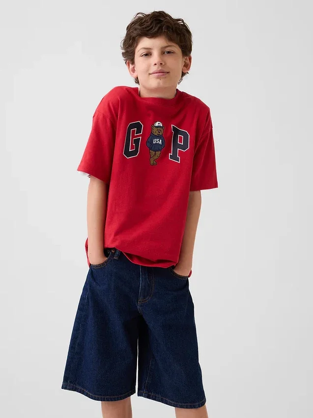 T-shirt för barn i tjockt tyg med avslappnad passform och Gap Logo